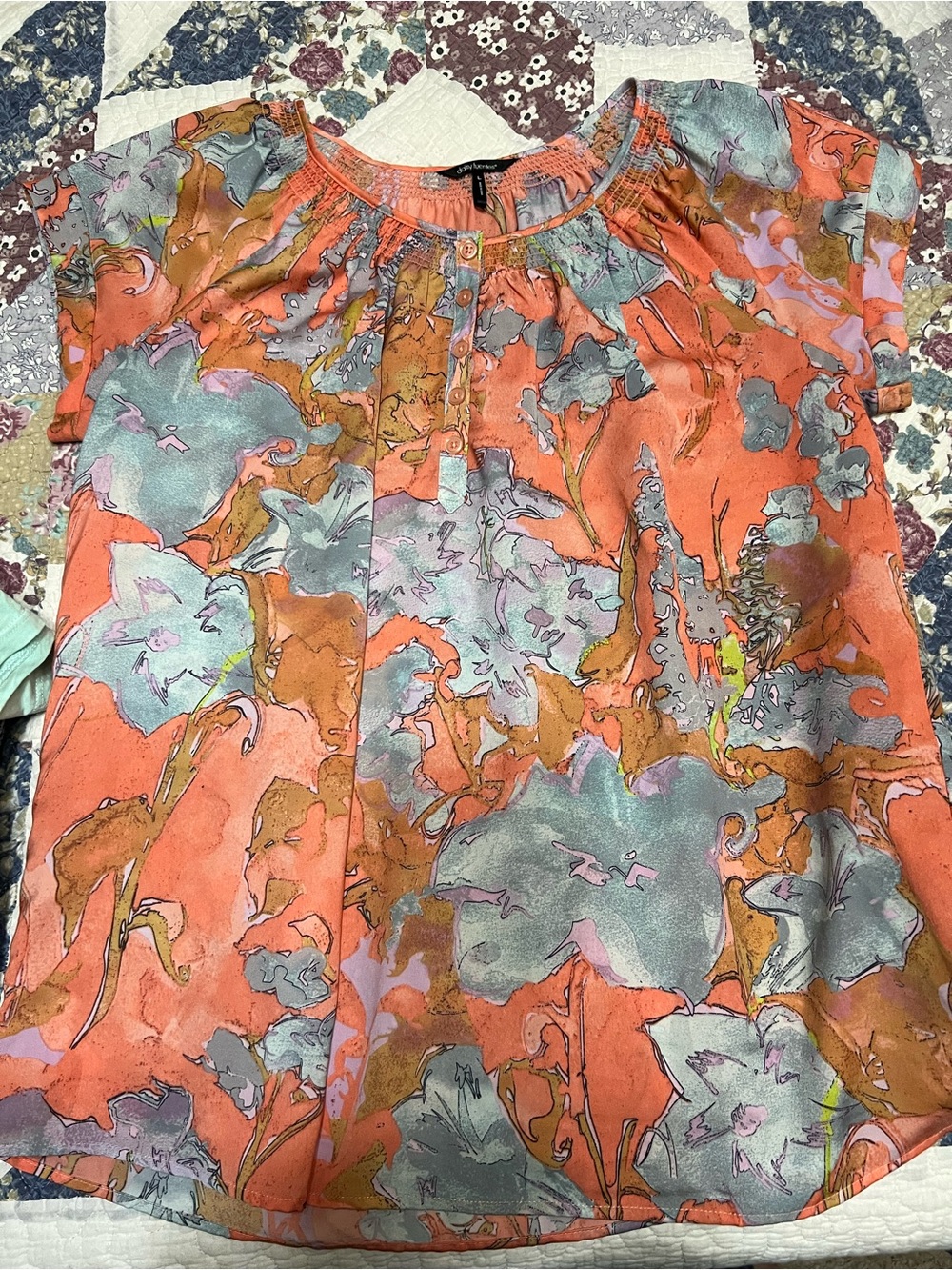 Daisy Fuentes Coral Floral Print Women's Blouse